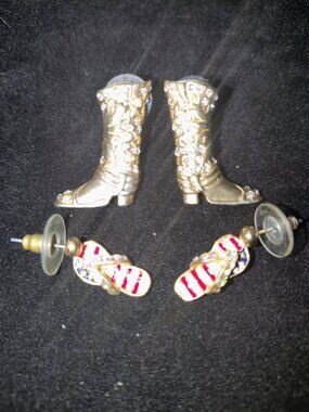 Vintage Western Cowboy Boot Studs & Patriotic Flip‑Flop Earrings – 1980s/90s